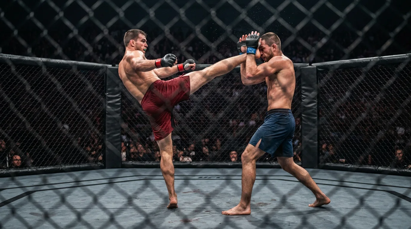 Dos peleadores de MMA compitiendo dentro del octágono de UFC
