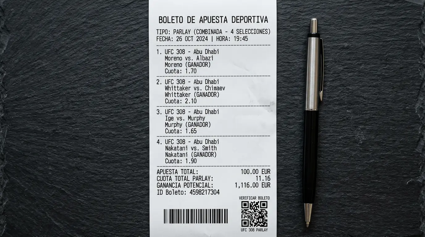 Boleto de apuesta combinada con múltiples selecciones de combates UFC