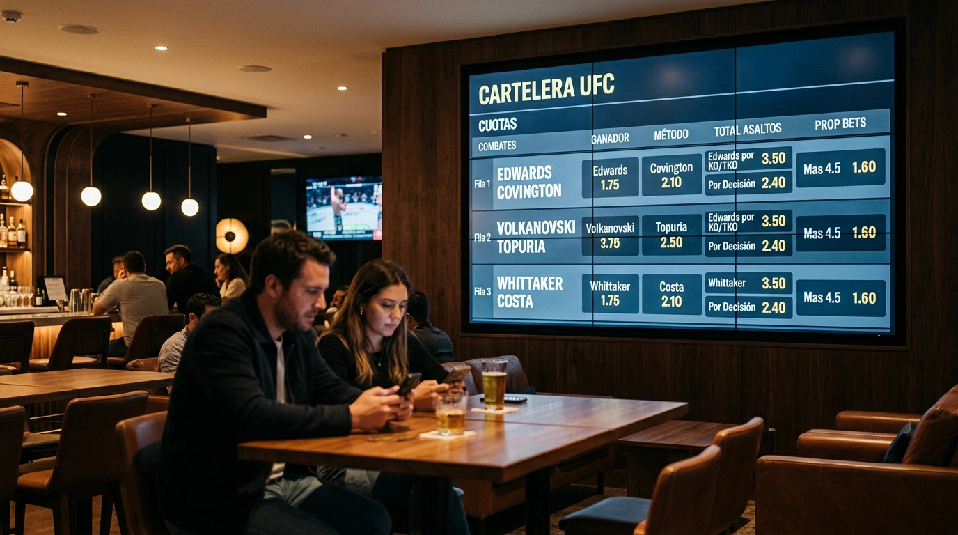 Pantalla de apuestas deportivas mostrando múltiples mercados de props en un combate UFC